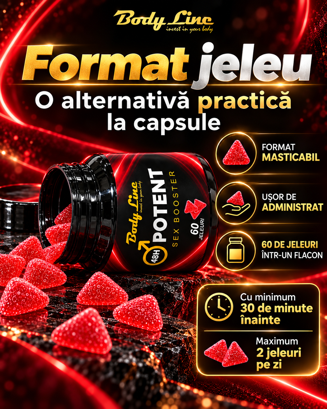 Banner 48H Potent Body Line cu flacon de 60 de jeleuri