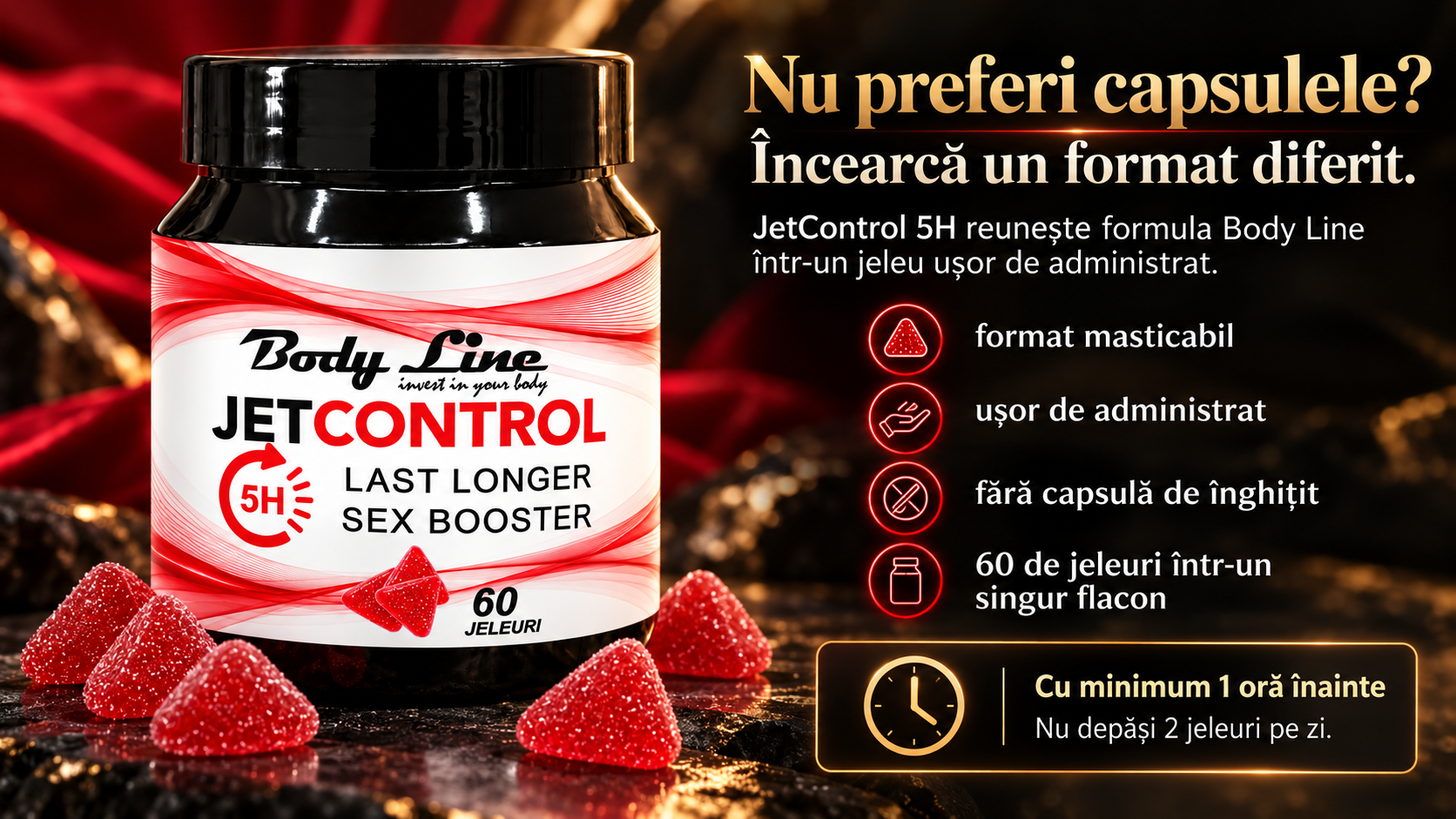 JetControl 5H Body Line, flacon cu 60 de jeleuri control ejaculare precoce