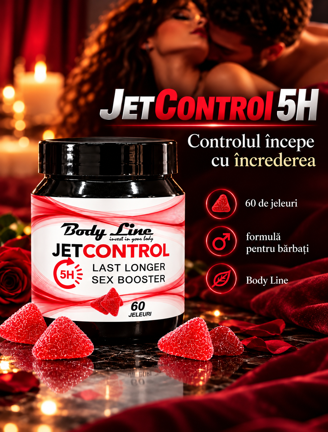 JetControl 5H Body Line, flacon cu 60 de jeleuri control ejaculare rapida